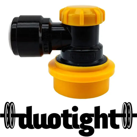 Duotight 9.5mm (3/8) x Ball Lock Disconnect - (Black + Yellow Liquid) - KL20763 side view with logo