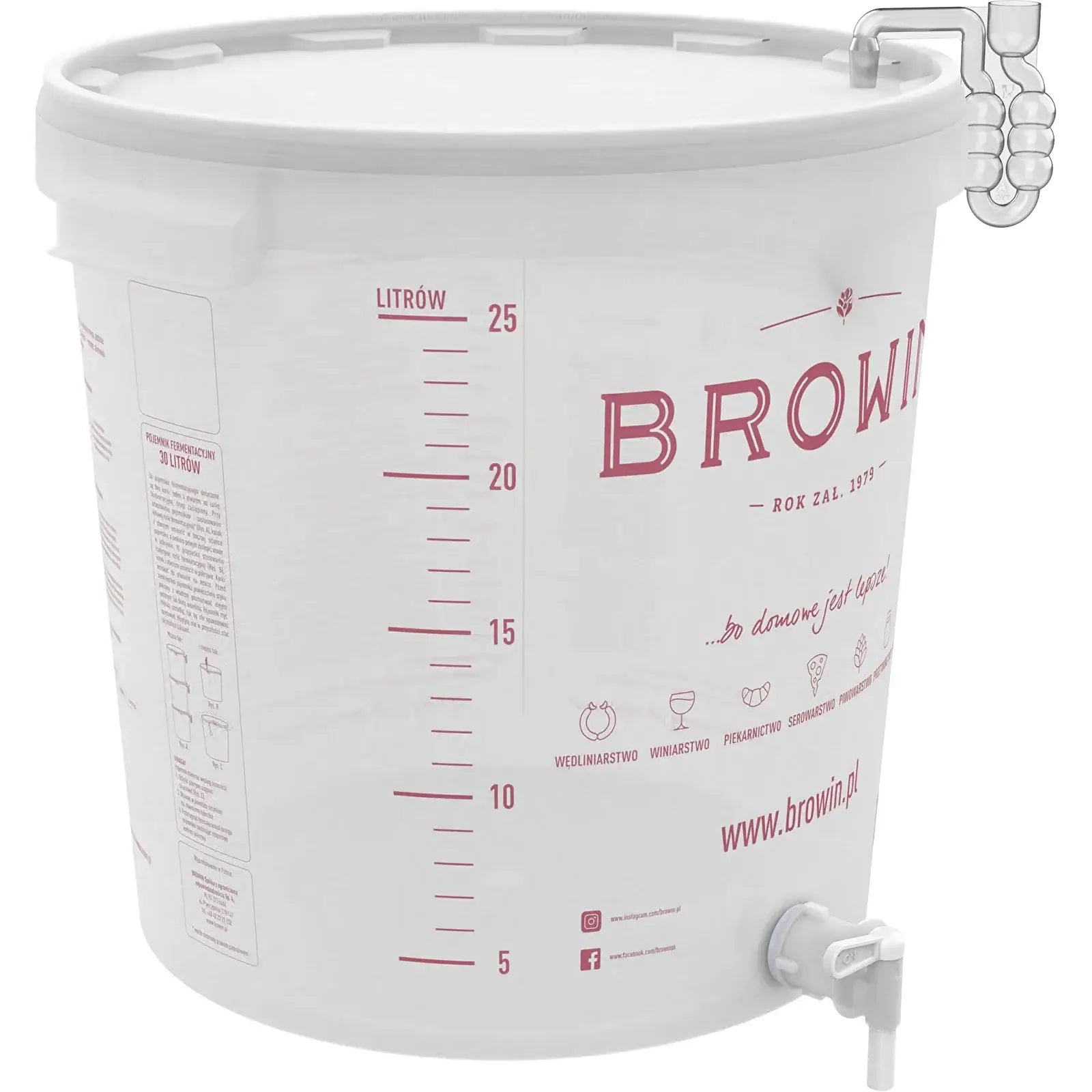 Browin Fermentation Bucket 30 Litre printing, tap and airlock