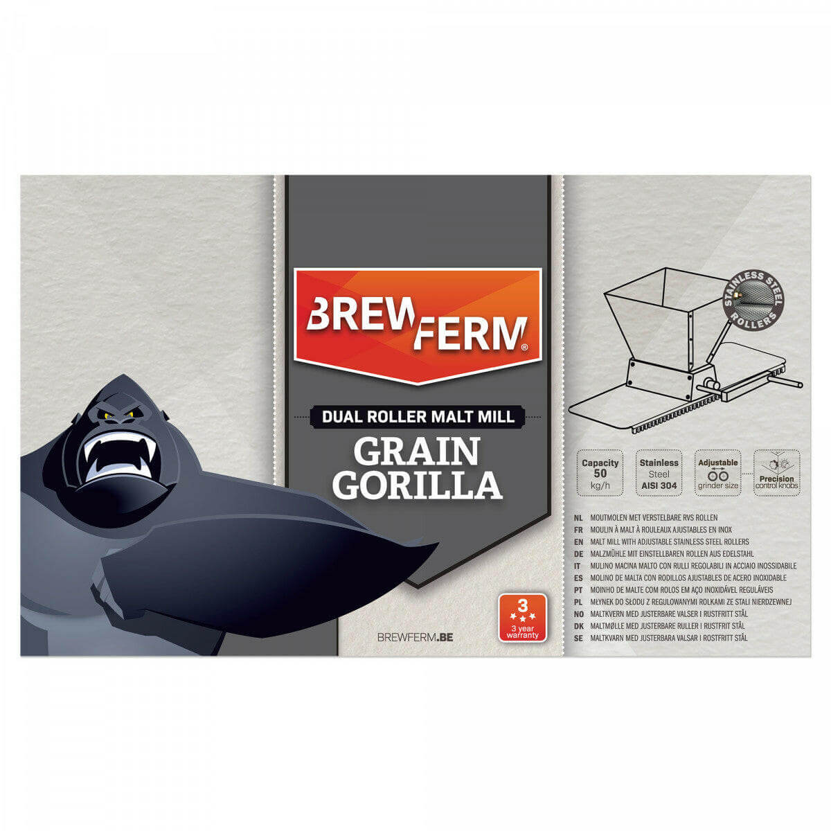 Malt mill with adjustable stainless steel rollers - Gorilla | The Home Brew Shop | 1100296