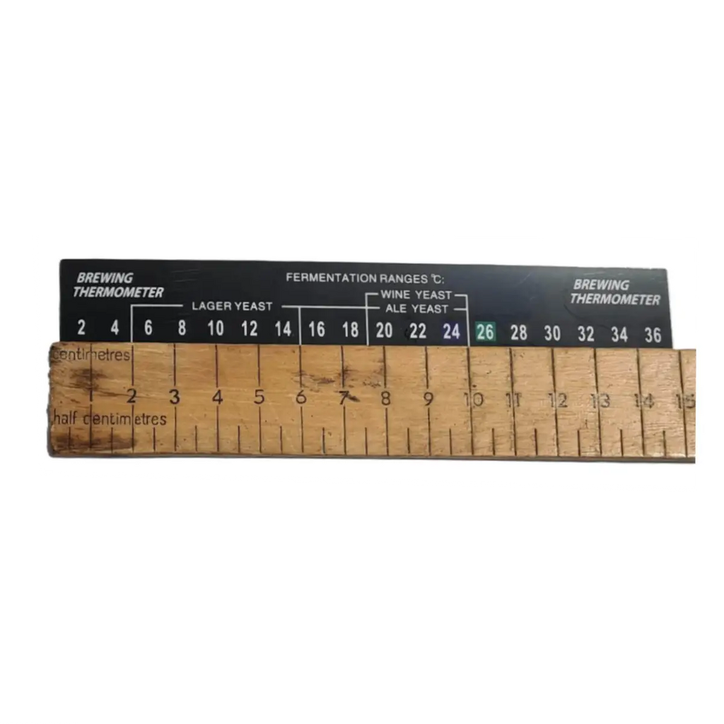 Stick On LCD Thermometer Strip for Home Brewing with fermentation temperature ranges for brewing.