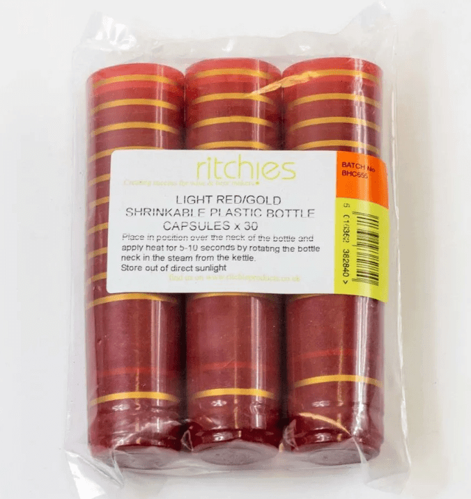 Shrink capsules - 30 Red with two gold bands | The Home Brew Shop | 8284D