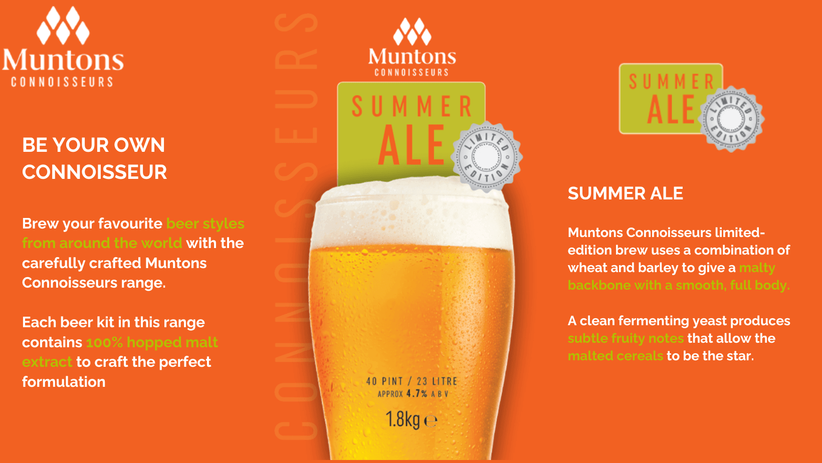 Summer Ale Beer Kit | Muntons Connoisseur | The Home Brew Shop | 1782