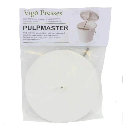 Vigo Pulp Master with Bucket - Apple Chopper packaging displaying the PULPMASTER and included components.