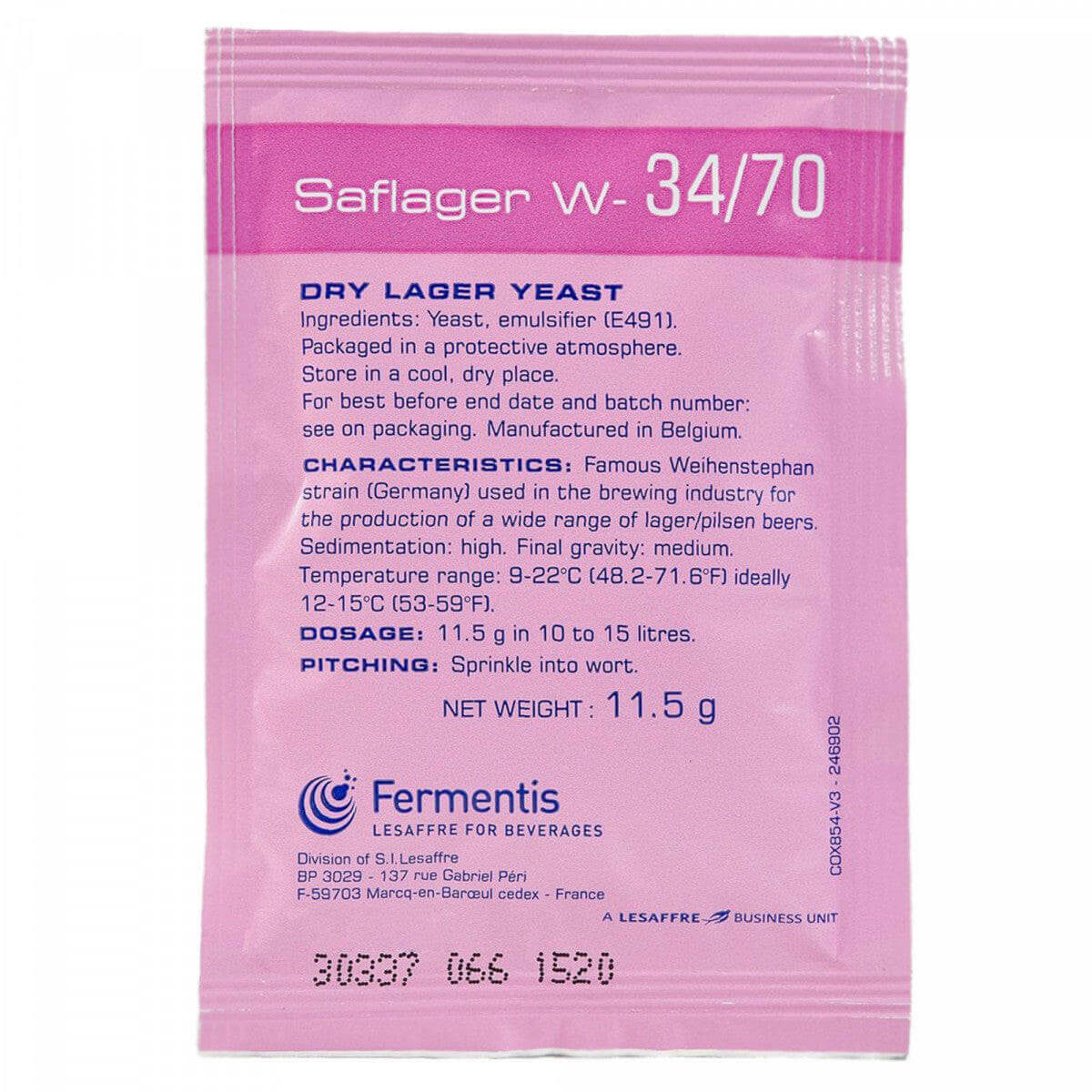 SafLager W-34/70 Lager yeast 11.5g BBE 05-2027 | The Home Brew Shop | 101645 - 32017