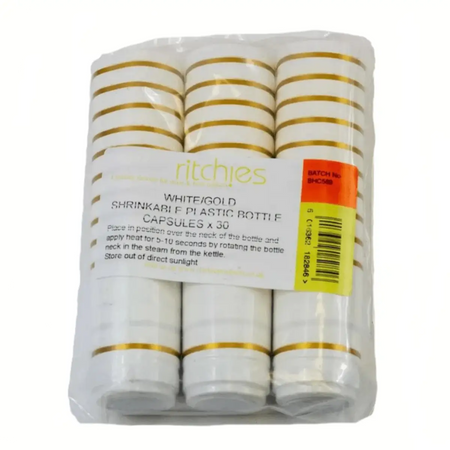 Shrink capsules - 30 White with two gold bands | The Home Brew Shop | 7636