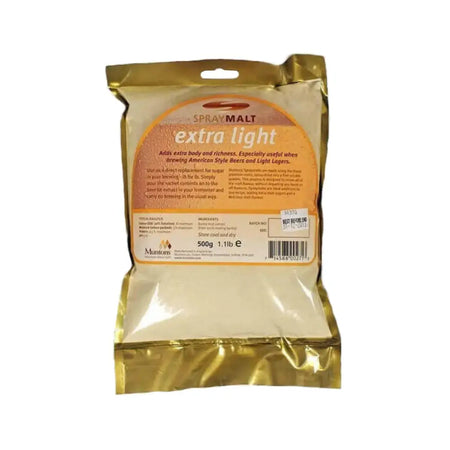 Muntons Extra Light Spraymalt 500g package, Dried Malt Extract for brewing American Style Beers and Light Lagers.