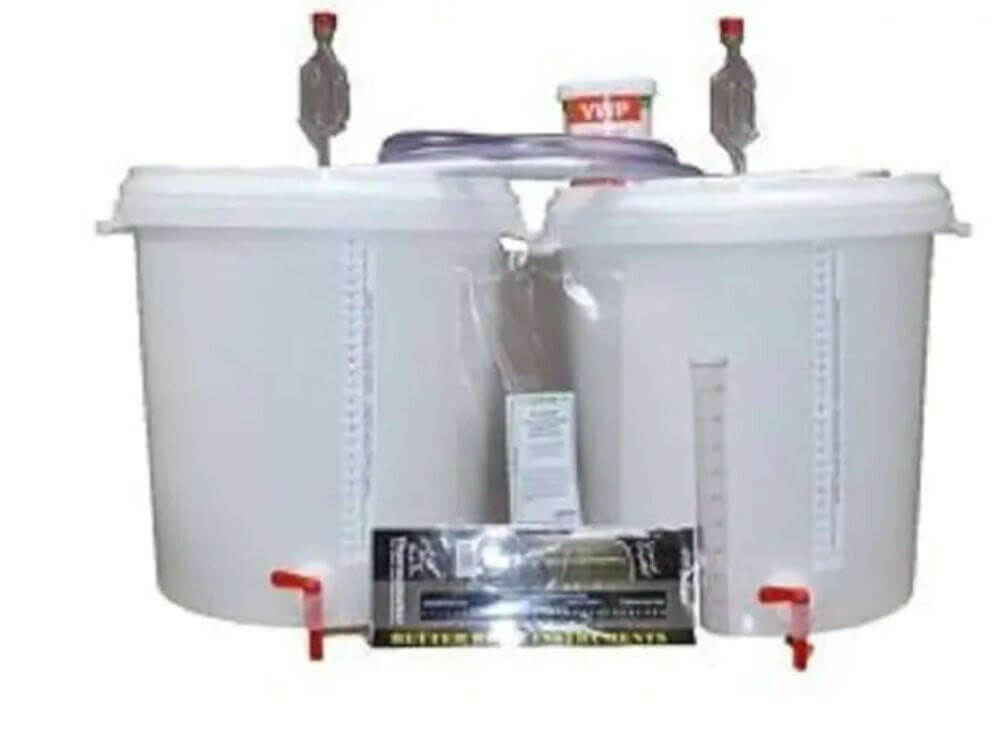 Basic Fermenting Equipment Starter Kit 5 Gallons - Start 1, including two fermenting bins and essential brewing tools.
