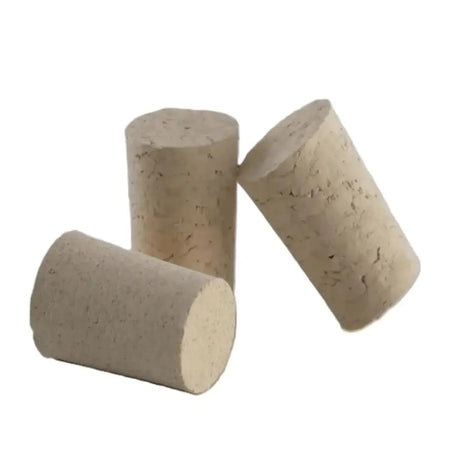 Tapered corks - 100 pack, three corks showing conical shape, ideal for home brewing and sealing bottles.