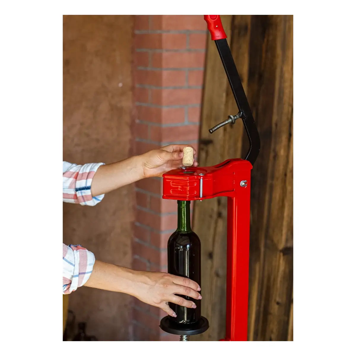Placing cork in  corker