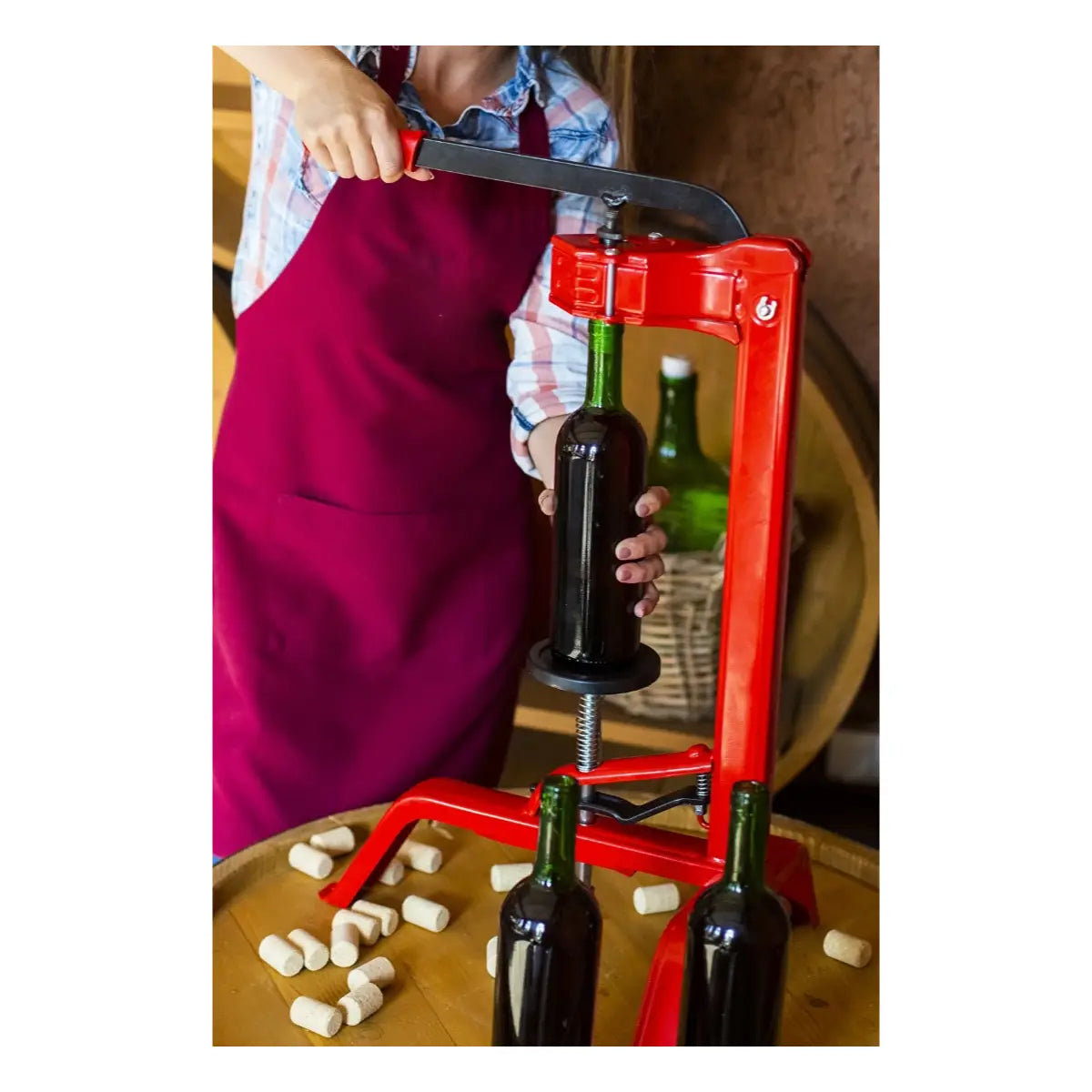 Pushing cork into bottle